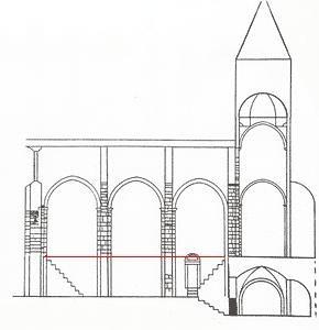 Bourg-Saint-Andéol : Chapelle Saint-Polycarpe - Coupe de l'édifice du XIIe siècle