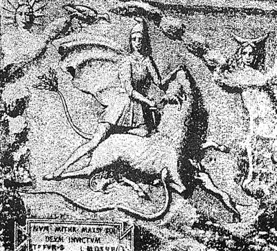 Bas-relief de Mithra à Bourg-Saint-Andéol (gravure ancienne)